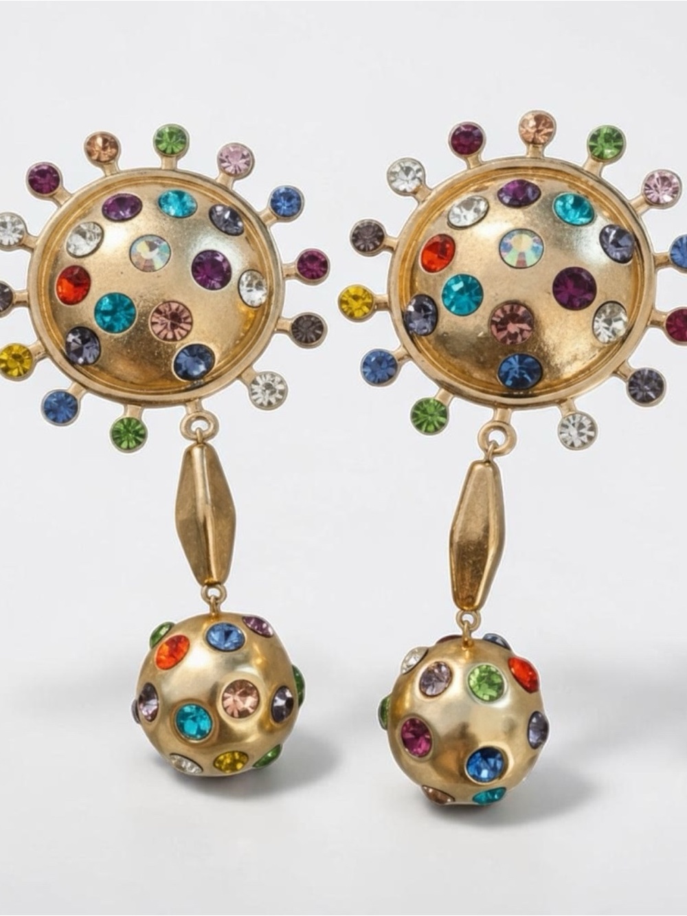 CLUSTER F Gold-Tone Multicolor Crystal Drop Earrings